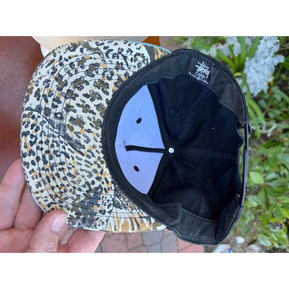 Stussy Capz MFG Worldwide Tribe Cheetah Print Bill Snapback Hat Black - Picture 8 of 10